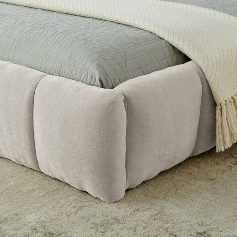 King size Upholstered Bed Frame with Thick Fabric, Chenille Fabric Grounded Queen Size Platform Bed with Headboard and Solid Frame. No Box Spring Needed(88.5''*85.5''*24'')