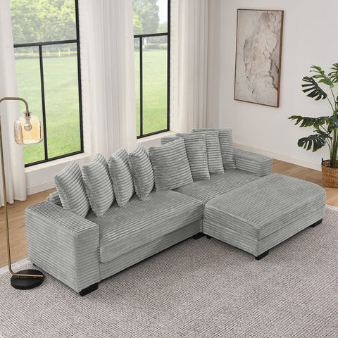 Corduroy Tufted Upholstered Sleeper Sectional Sofa, L-Shaped Modular Convertible Sofa , Can freely change the position of the footrests(Assembly is required)