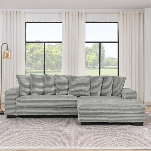 Corduroy Tufted Upholstered Sleeper Sectional Sofa, L-Shaped Modular Convertible Sofa , Can freely change the position of the footrests(Assembly is required)