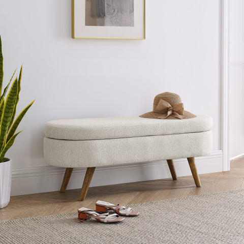 Large Capacity Ottoman Storage Stool with Oval Design & Rubber Wood Legs, Multi-Functional Chair with Storage for Living Room