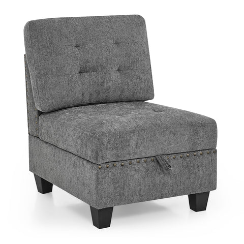 U-Shaped Modular Sectional Sofa, DIY Combination with 4 Single Chairs & 2 Corner Units, Grey Chenille Fabric