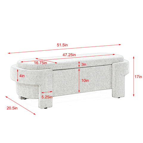 Chenille Upholstered Ottoman Chair with Storage, Stylish Bench with Large Storage Space, Perfect for Living Room & Bedroom