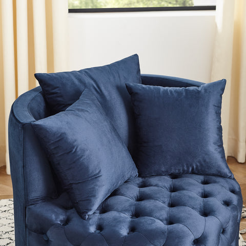 Velvet Upholstered Swivel Chair for Living Room, Button Tufted Design, Movable Wheels, Includes 3 Pillows, Stylish Accent Chair