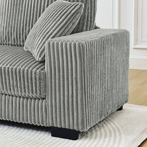Corduroy Tufted Upholstered Sleeper Sectional Sofa, L-Shaped Modular Convertible Sofa , The arc-shaped footstool can be placed freely on the left