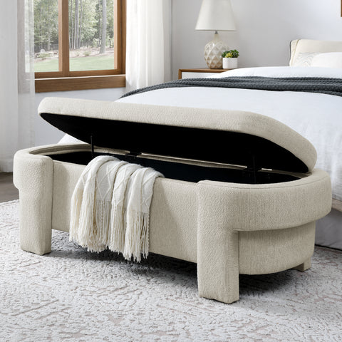 Chenille Upholstered Ottoman Chair with Storage, Stylish Bench with Large Storage Space, Perfect for Living Room & Bedroom
