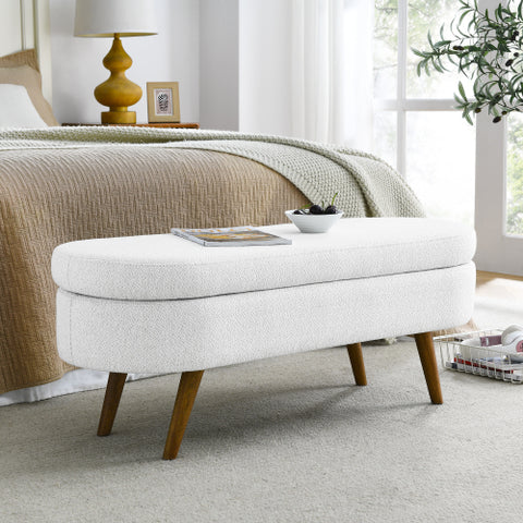 Large Capacity Ottoman Storage Stool with Oval Design & Rubber Wood Legs, Multi-Functional Chair with Storage for Living Room