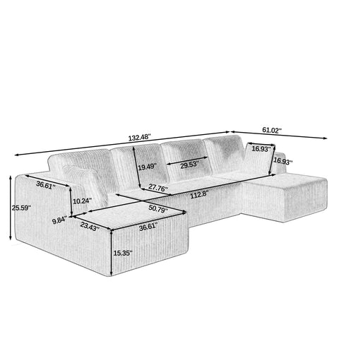 Modern U-Shaped Modular Sofa, Compressed Corduroy Sectional Couch, Convertible Sleeper Sofa for Bedroom,Living Room,Comfortable