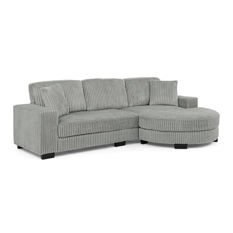 Corduroy Tufted Upholstered Sleeper Sectional Sofa, L-Shaped Modular Convertible Sofa , The arc-shaped footstool can be placed freely on the left