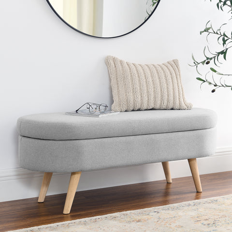 Large Capacity Ottoman Storage Stool with Oval Design & Rubber Wood Legs, Multi-Functional Chair with Storage for Living Room