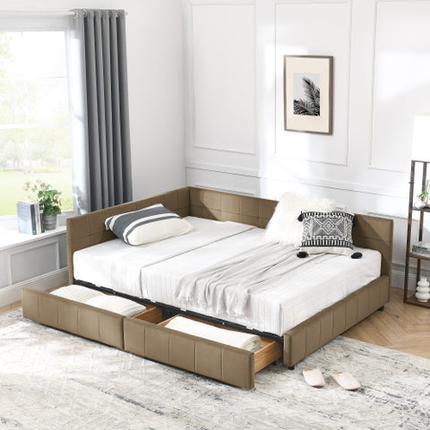 Full Size Storage Upholstered Tufted Bed Frame, Sofa Bed Frame with Comfortable Backrest and Armrests, Full Size Bed for Bedroom, Living Room,Velvet