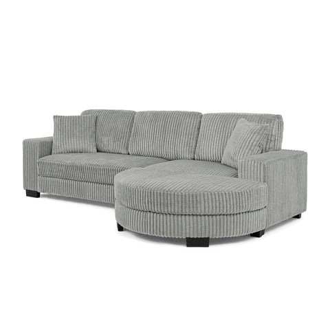 Corduroy Tufted Upholstered Sleeper Sectional Sofa, L-Shaped Modular Convertible Sofa , The arc-shaped footstool can be placed freely on the left