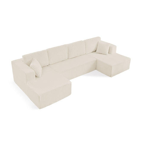 U shape Modular Sectional Sofa, Compressed Sectional Sofa Modern Minimalist Style Corduroy Couch, Sleeper Sofa for Living Room, Bedroom, Comfy Compressed Sofa Couch Space-Efficient Design-green