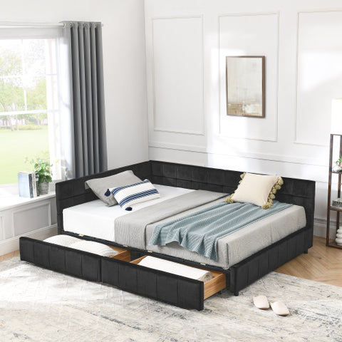 Full Size Storage Upholstered Tufted Bed Frame, Sofa Bed Frame with Comfortable Backrest and Armrests, Full Size Bed for Bedroom, Living Room,Velvet