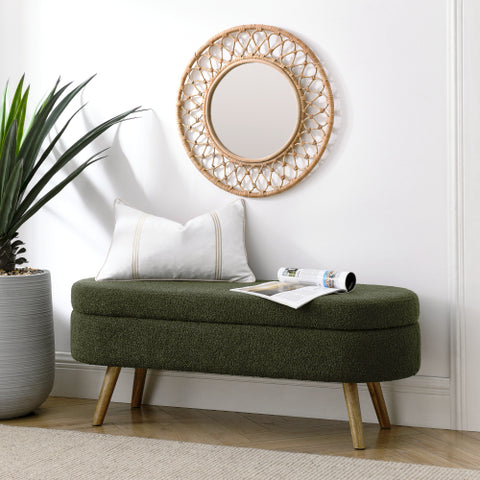 Large Capacity Ottoman Storage Stool with Oval Design & Rubber Wood Legs, Multi-Functional Chair with Storage for Living Room