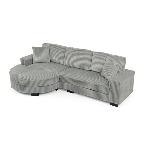 Corduroy Tufted Upholstered Sleeper Sectional Sofa, L-Shaped Modular Convertible Sofa , The arc-shaped footstool can be placed freely on the left