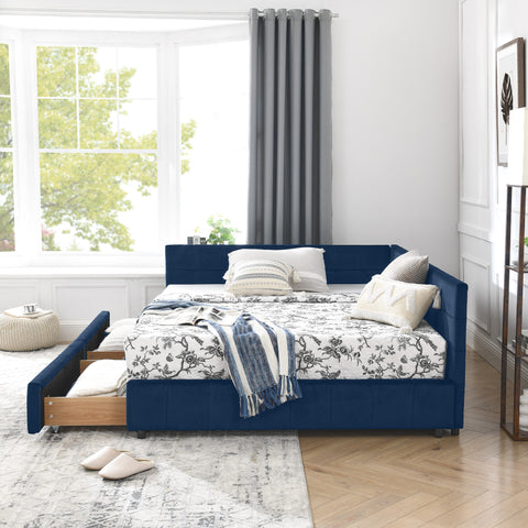 Full Size Storage Upholstered Tufted Bed Frame, Sofa Bed Frame with Comfortable Backrest and Armrests, Full Size Bed for Bedroom, Living Room,Velvet