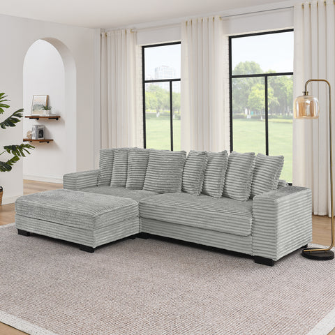 Corduroy Tufted Upholstered Sleeper Sectional Sofa, L-Shaped Modular Convertible Sofa , Can freely change the position of the footrests(Assembly is required)