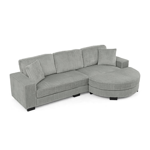Corduroy Tufted Upholstered Sleeper Sectional Sofa, L-Shaped Modular Convertible Sofa , The arc-shaped footstool can be placed freely on the left