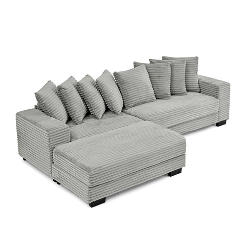 Corduroy Tufted Upholstered Sleeper Sectional Sofa, L-Shaped Modular Convertible Sofa , Can freely change the position of the footrests(Assembly is required)