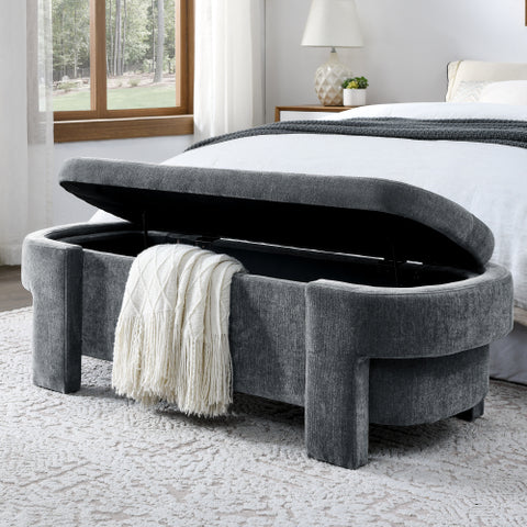 Chenille Upholstered Ottoman Chair with Storage, Stylish Bench with Large Storage Space, Perfect for Living Room & Bedroom