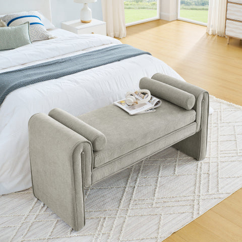 Bedroom Storage Stool, Linen Fabric with Large Storage Space, 50.39 Inches, Ideal Ottoman Chair for Bed End, Living Room