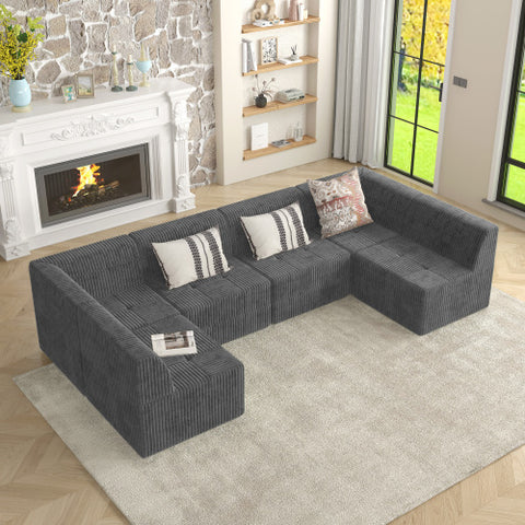 Minimalist U-Shaped Sectional Sofa – Compressed Corduroy Couch, Sleeper Design for Living Room & Bedroom,Space-Efficient Comfort