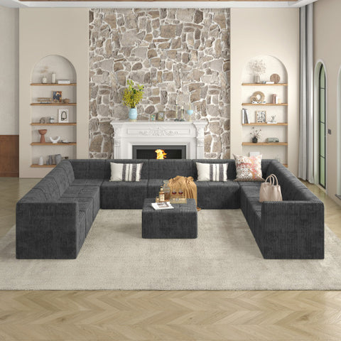 U-Shaped Modular Sectional Sofa, DIY Compressed Corduroy Couch, Modern Minimalist Sleeper Sofa for Living Room & Bedroom, Comfy & Space-Efficient