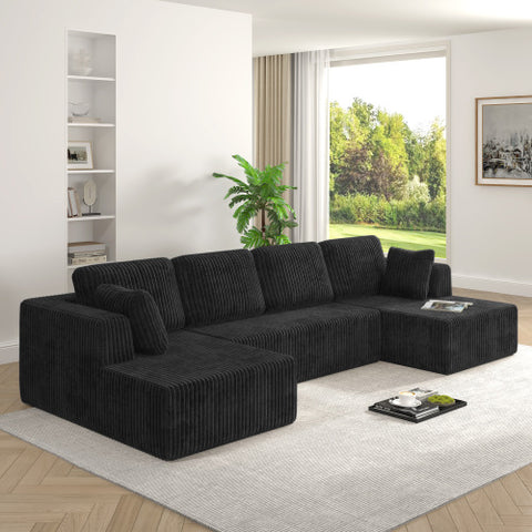 Modern U-Shaped Modular Sofa, Compressed Corduroy Sectional Couch, Convertible Sleeper Sofa for Bedroom,Living Room,Comfortable
