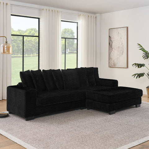 Corduroy Tufted Upholstered Sleeper Sectional Sofa, L-Shaped Modular Convertible Sofa , Can freely change the position of the footrests(Assembly is required)