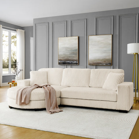 Corduroy Tufted Upholstered Sleeper Sectional Sofa, L-Shaped Modular Convertible Sofa , The arc-shaped footstool can be placed freely on the left