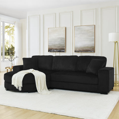 Corduroy Tufted Upholstered Sleeper Sectional Sofa, L-Shaped Modular Convertible Sofa , The arc-shaped footstool can be placed freely on the left