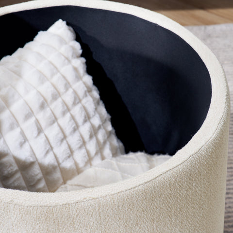 2-Piece Set Round Chenille Storage Ottoman with Drum-Shaped Small Stool, Ample Storage Space & MDF Desktop Panel for Convenient