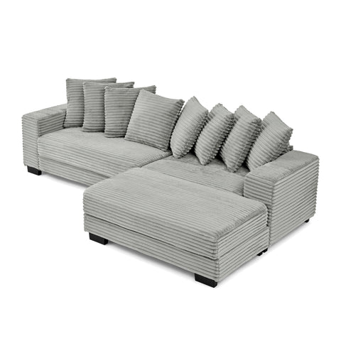 Corduroy Tufted Upholstered Sleeper Sectional Sofa, L-Shaped Modular Convertible Sofa , Can freely change the position of the footrests(Assembly is required)