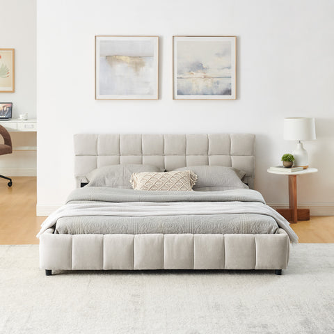 Queen Size Upholstered Bed ,comfortable upholstered bed frame, Chenille fabric, with headboard and solid bed frame. With drawer for storage