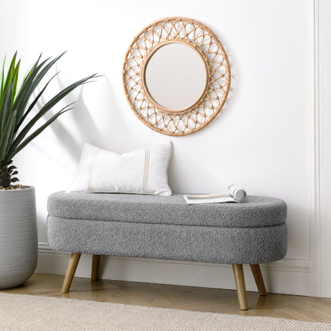 Large Capacity Ottoman Storage Stool with Oval Design & Rubber Wood Legs, Multi-Functional Chair with Storage for Living Room
