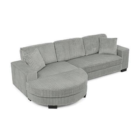 Corduroy Tufted Upholstered Sleeper Sectional Sofa, L-Shaped Modular Convertible Sofa , The arc-shaped footstool can be placed freely on the left