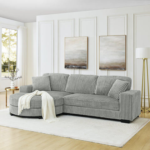 Corduroy Tufted Upholstered Sleeper Sectional Sofa, L-Shaped Modular Convertible Sofa , The arc-shaped footstool can be placed freely on the left