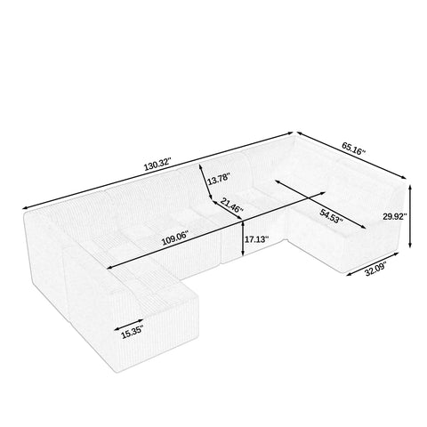 Minimalist U-Shaped Sectional Sofa – Compressed Corduroy Couch, Sleeper Design for Living Room & Bedroom,Space-Efficient Comfort