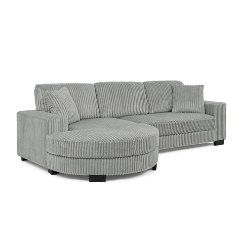 Corduroy Tufted Upholstered Sleeper Sectional Sofa, L-Shaped Modular Convertible Sofa , The arc-shaped footstool can be placed freely on the left