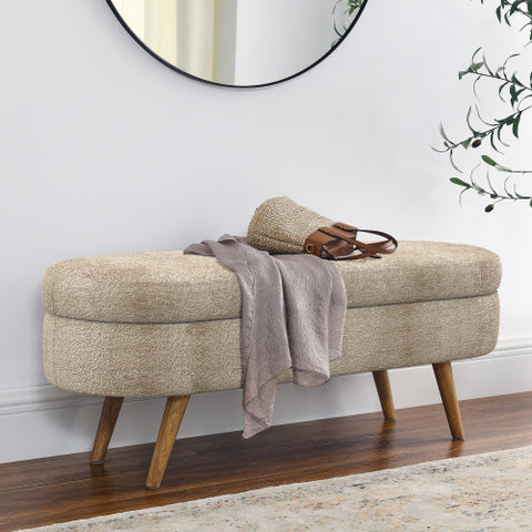 Large Capacity Ottoman Storage Stool with Oval Design & Rubber Wood Legs, Multi-Functional Chair with Storage for Living Room