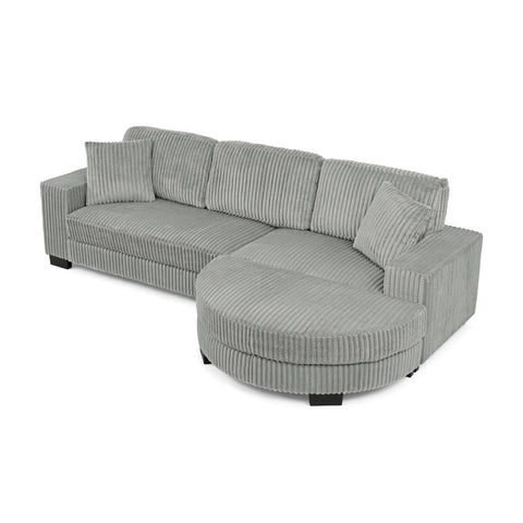 Corduroy Tufted Upholstered Sleeper Sectional Sofa, L-Shaped Modular Convertible Sofa , The arc-shaped footstool can be placed freely on the left