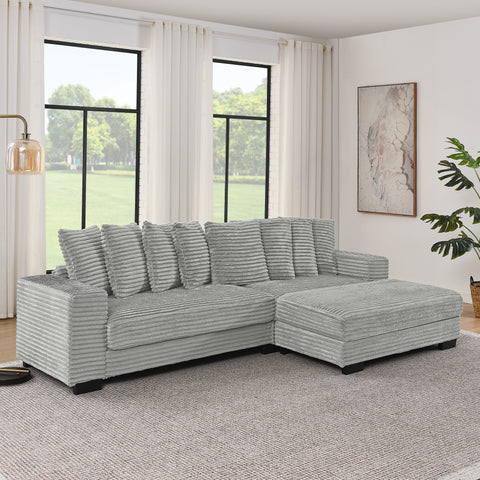 Corduroy Tufted Upholstered Sleeper Sectional Sofa, L-Shaped Modular Convertible Sofa , Can freely change the position of the footrests(Assembly is required)