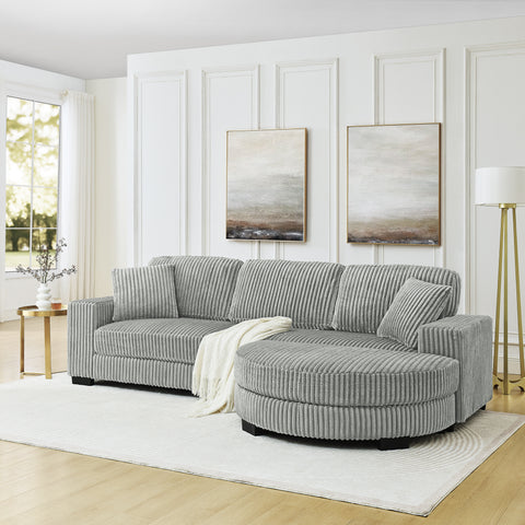 Corduroy Tufted Upholstered Sleeper Sectional Sofa, L-Shaped Modular Convertible Sofa , The arc-shaped footstool can be placed freely on the left