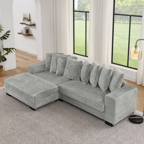 Corduroy Tufted Upholstered Sleeper Sectional Sofa, L-Shaped Modular Convertible Sofa , Can freely change the position of the footrests(Assembly is required)