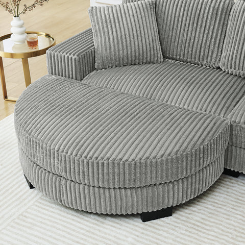Corduroy Tufted Upholstered Sleeper Sectional Sofa, L-Shaped Modular Convertible Sofa , The arc-shaped footstool can be placed freely on the left