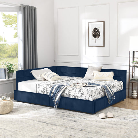 Full Size Storage Upholstered Tufted Bed Frame, Sofa Bed Frame with Comfortable Backrest and Armrests, Full Size Bed for Bedroom, Living Room,Velvet