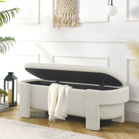 Chenille Upholstered Ottoman Chair with Storage, Stylish Bench with Large Storage Space, Perfect for Living Room & Bedroom