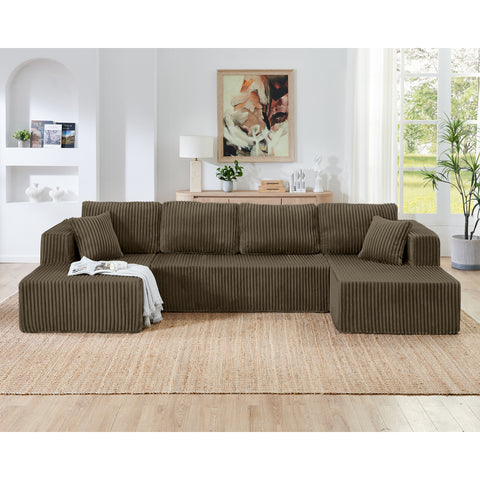 U shape Modular Sectional Sofa, Compressed Sectional Sofa Modern Minimalist Style Corduroy Couch, Sleeper Sofa for Living Room, Bedroom, Comfy Compressed Sofa Couch Space-Efficient Design-green