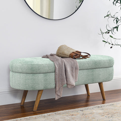 Large Capacity Ottoman Storage Stool with Oval Design & Rubber Wood Legs, Multi-Functional Chair with Storage for Living Room