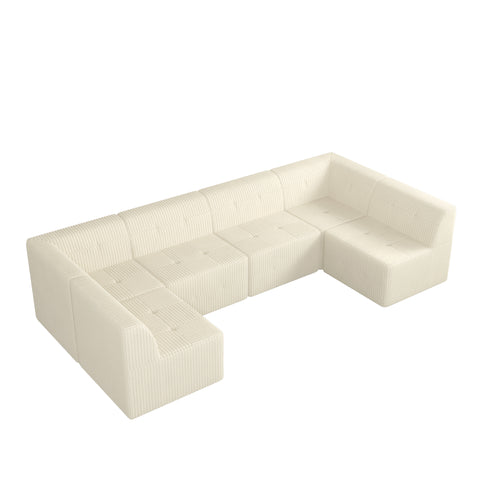 Minimalist U-Shaped Sectional Sofa – Compressed Corduroy Couch, Sleeper Design for Living Room & Bedroom,Space-Efficient Comfort